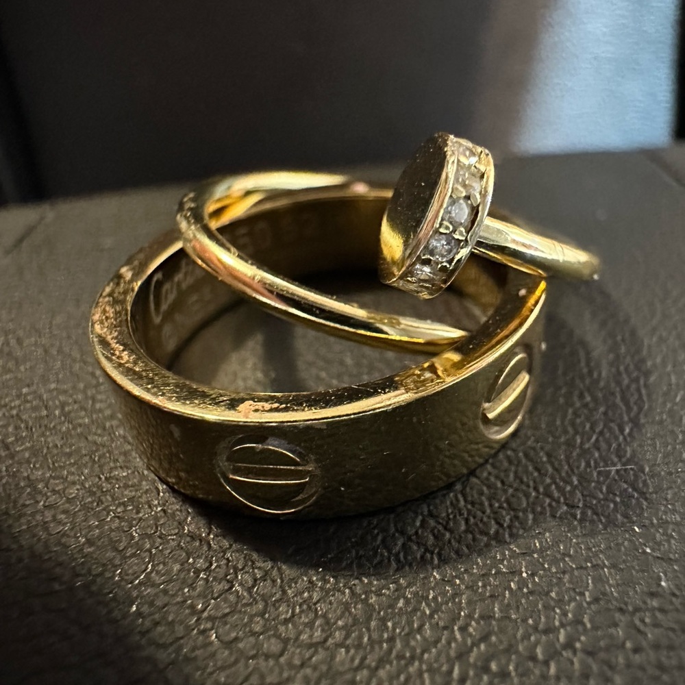 Cartier Duo rings. Love ring and “Juste un Clou”  both number 5 size